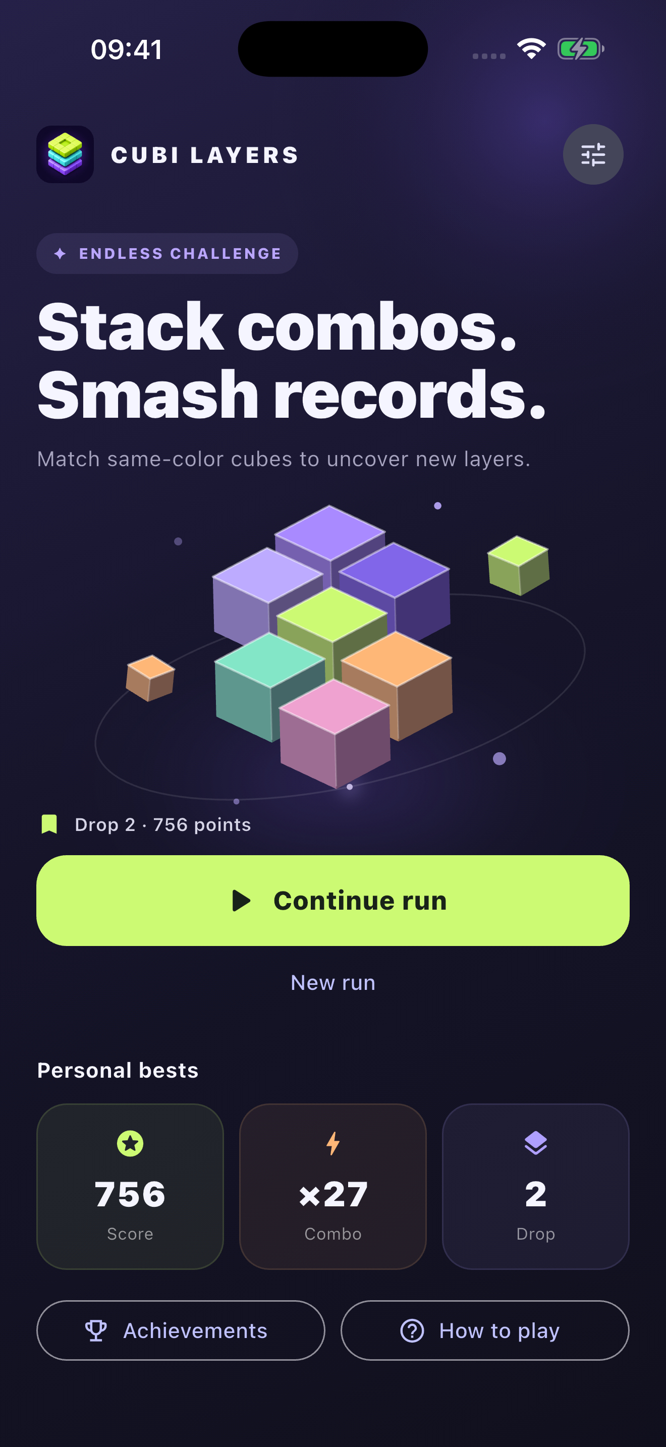 Cubi Layers game menu