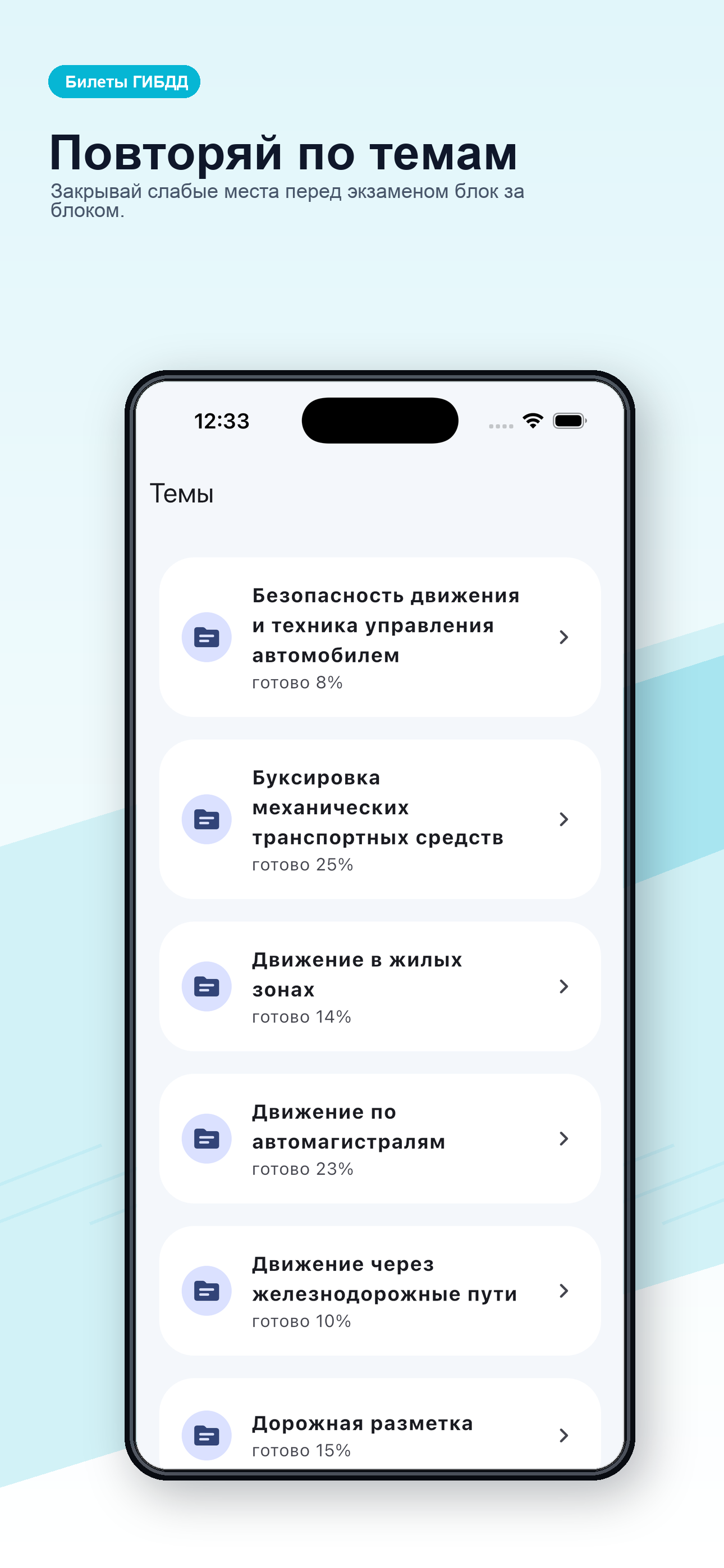Список тем для подготовки к ПДД