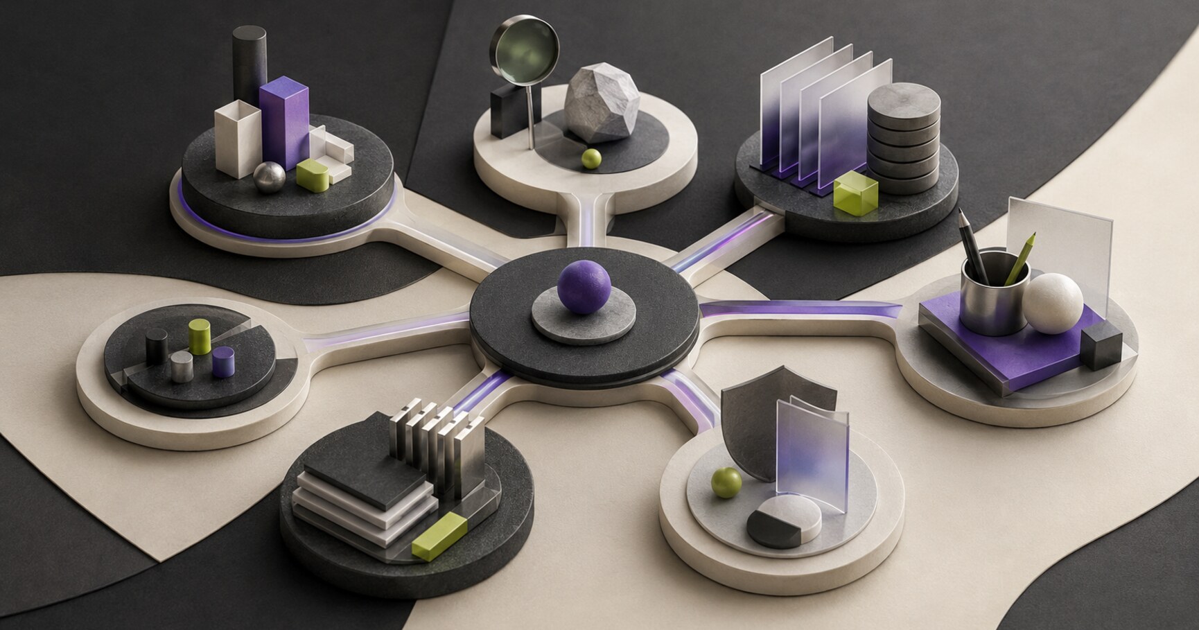 A branching map connecting different IT role stations by their work